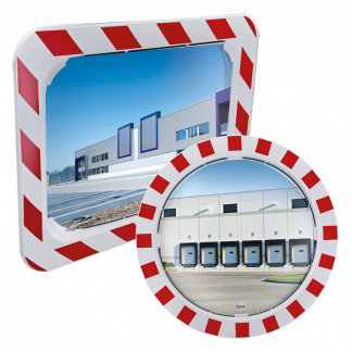 Espejo de seguridad con marco rojo y blanco